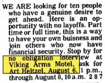Viking Arms Inn (Viking Arms Motel) - 1975 Ad